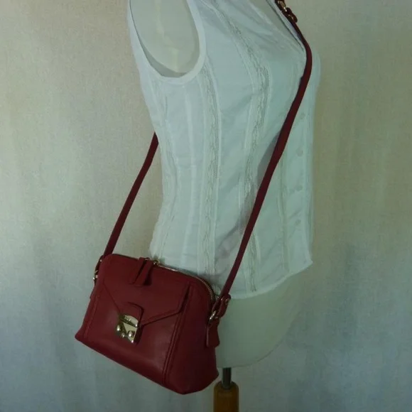 Furla Cabernet Red Leather Bonnie Convertible Clutch/Shoulder Bag/Crossbody Bag